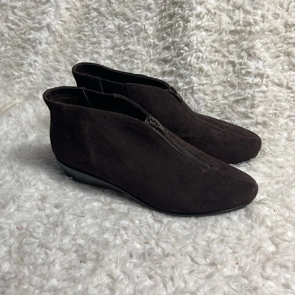 Aerosoles StichnTurn leather suede Brown ankle boots front zipper size 11